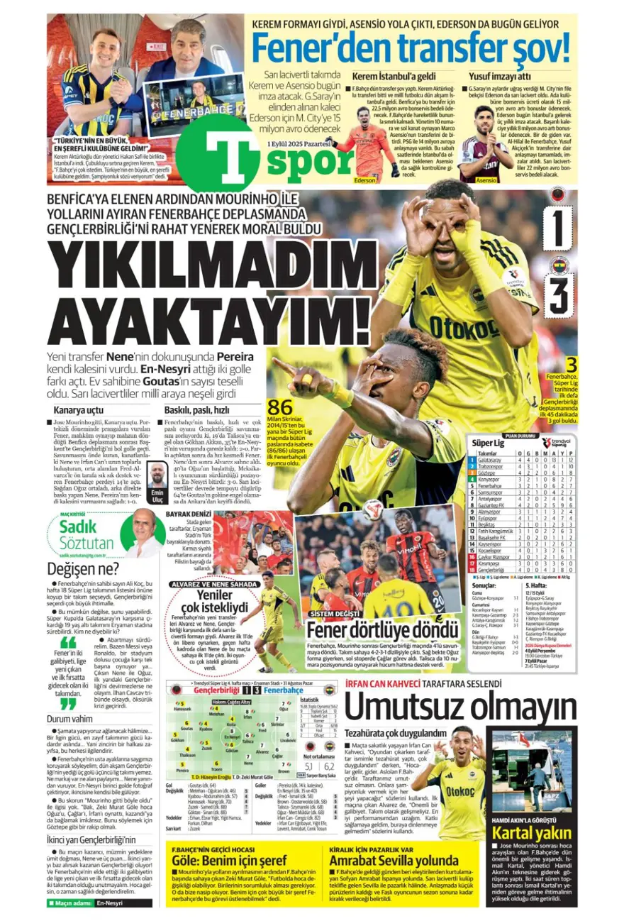 "Acıların takımı" (1 Eylül spor manşetleri) 21