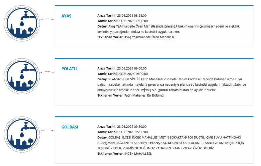 Ankara'da sular ne zaman gelecek? (ASKİ 23 Haziran su kesintisi programı) 1