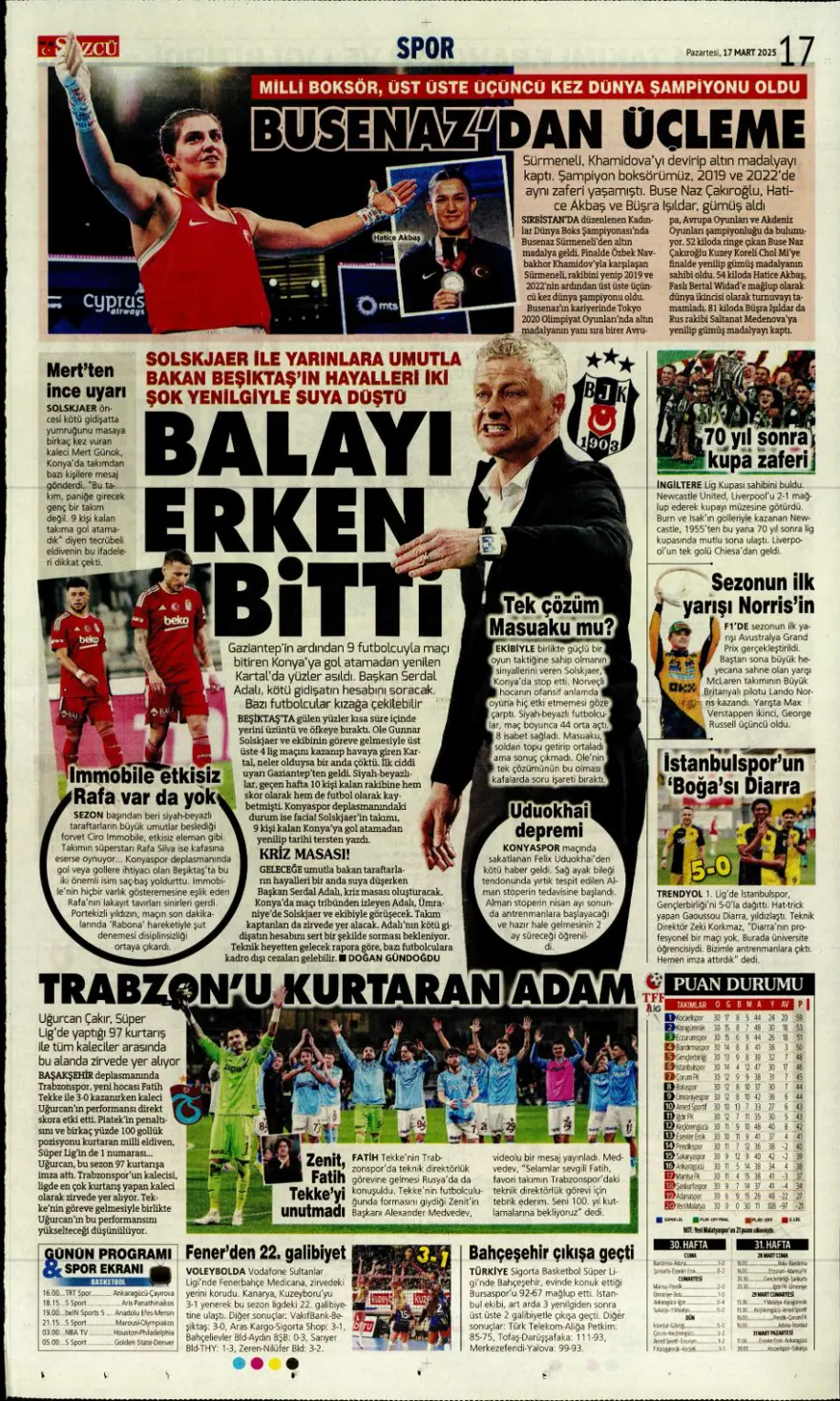 "Üç günde rüyadan kabusa" (17 Mart 2025 spor manşetleri) 10