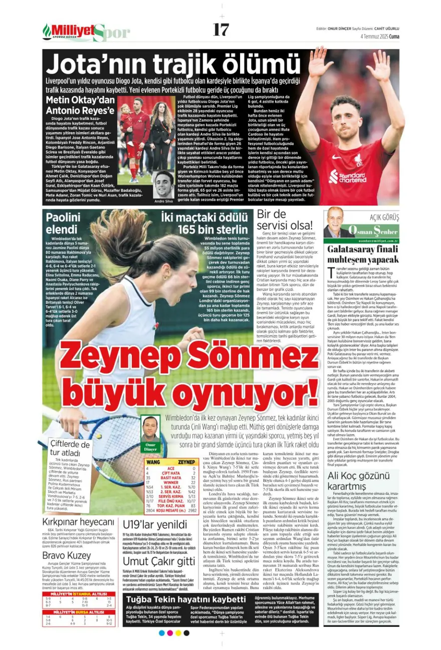 "Kale artık İrfan Can'ın" (4 Temmuz 2025 spor manşetleri) 8