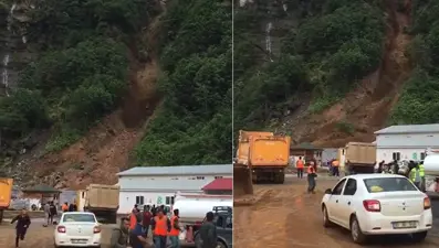 Rize'deki heyelan anları kamerada