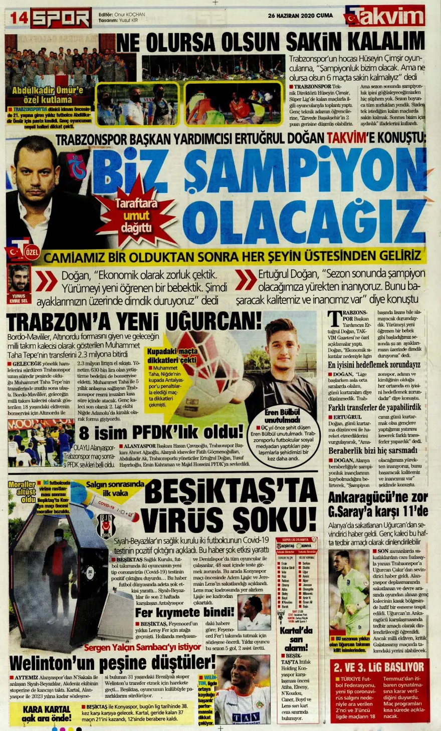 Günün spor manşetleri (26 Haziran 2020) 11
