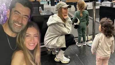 Sinem Kobal eşi ve kızlarıyla havaalanında: İlk uzun uçuş denememiz