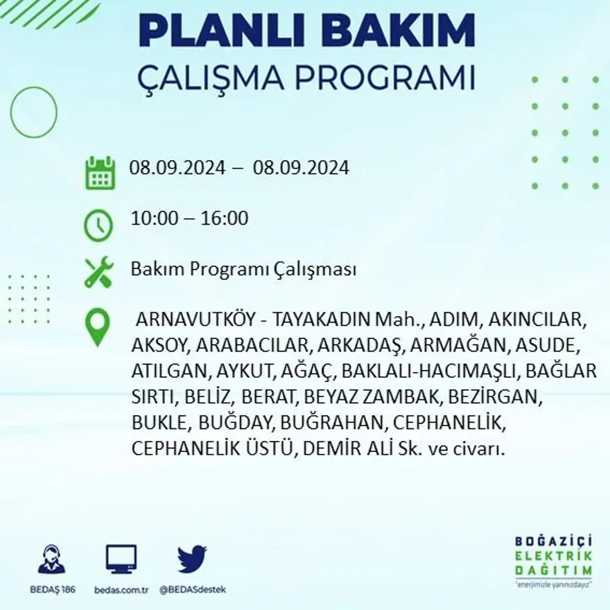 Bu ilçelerde oturanlar dikkat! 8 saat elektrik kesintisi yaşanacak: Elektrikler ne zaman gelecek? (8 Eylül BEDAŞ kesinti programı) 7