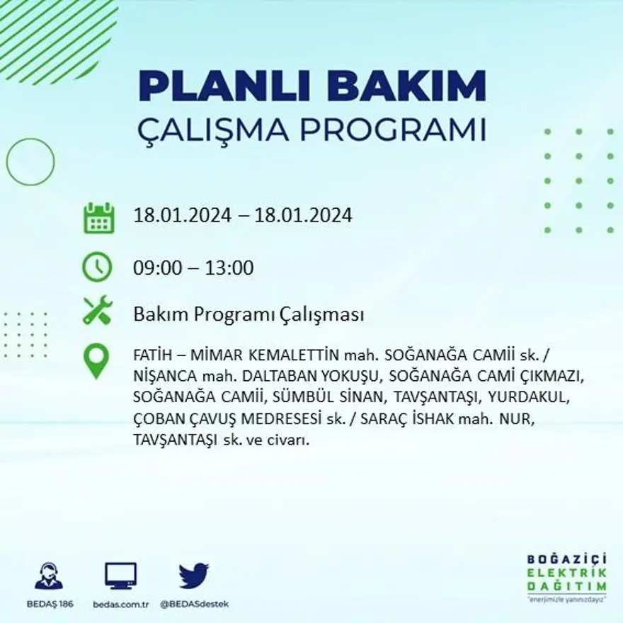 İstanbul'un 17 ilçesinde elektrik kesintisi yaşanacak: Elektrikler ne zaman gelecek? (18 Ocak BEDAŞ kesinti programı) 26