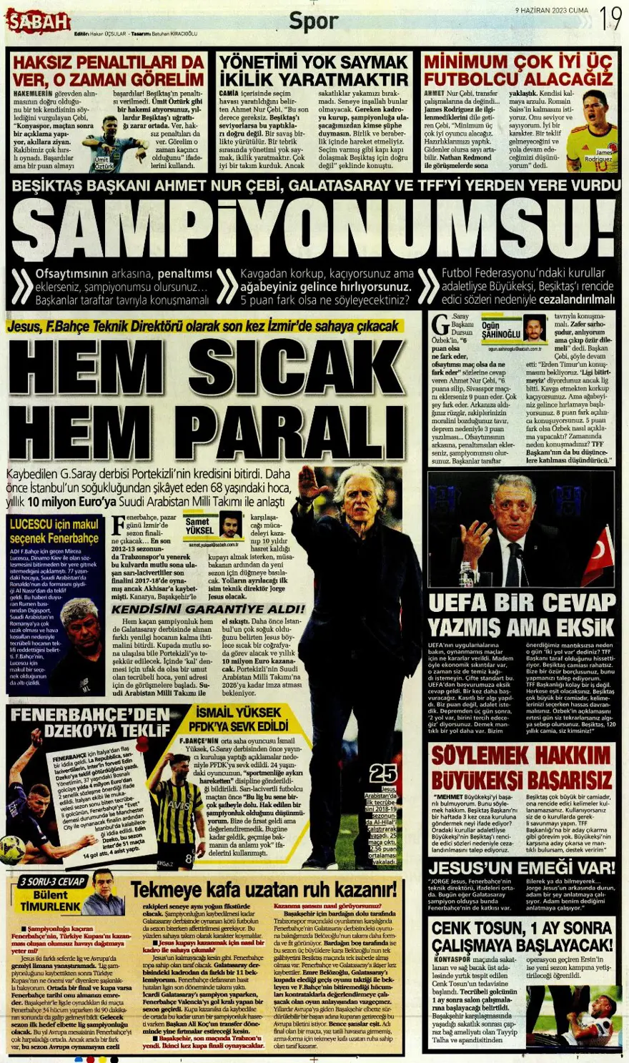 Günün spor manşetleri (9 Haziran 2023) 7