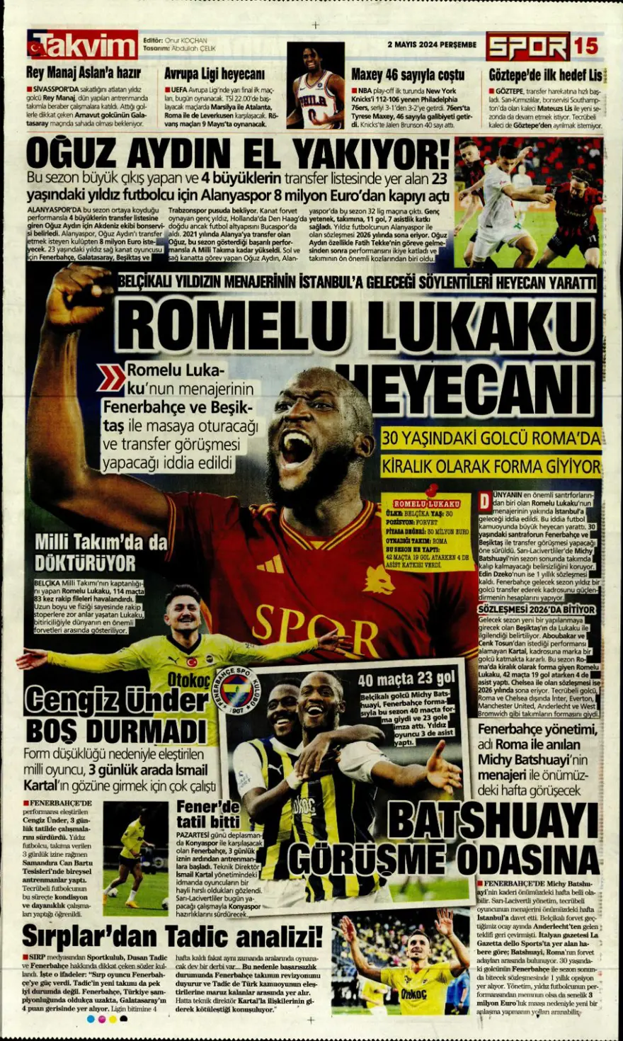 "Aslan'a süper panzer" (2 Mayıs 2024 spor manşetleri) 13