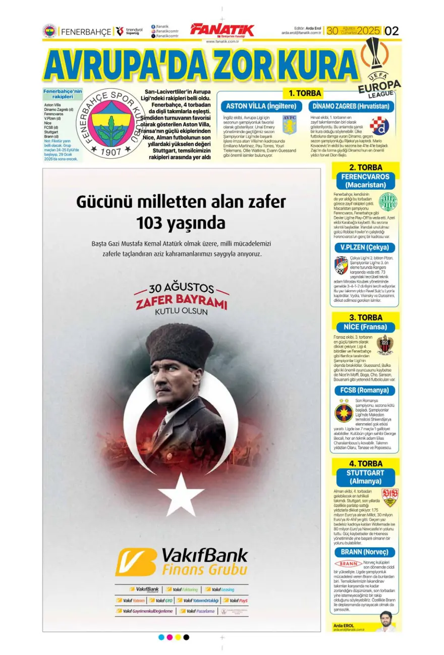 "Beklenen son" (30 Ağustos spor manşetleri) 1