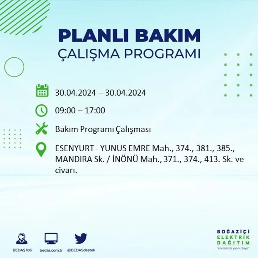 İstanbul'un 23 ilçesinde elektrik kesintisi: Elektrikler ne zaman gelecek? (30 Nisan tarihli BEDAŞ kesinti programı) 35