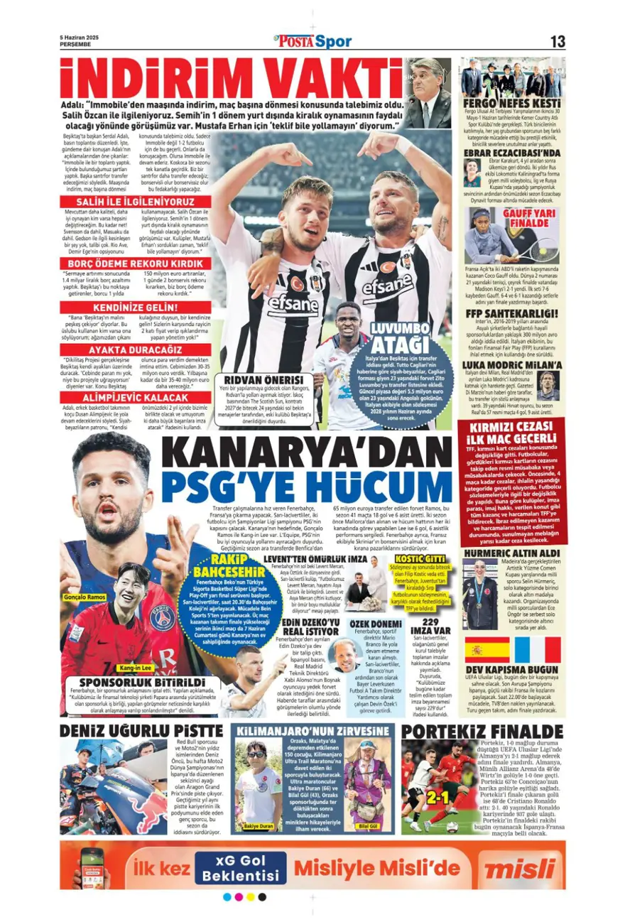 Transferin gündemi Sane (5 Haziran 2025 spor manşetleri) 11