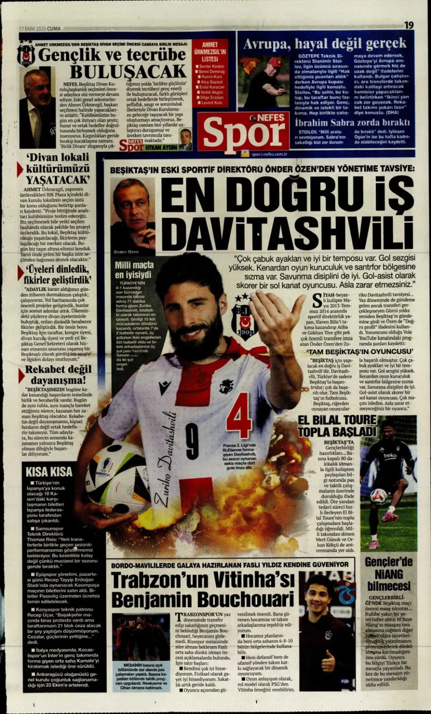 "Savic derbisi" (17 Ekim 2025 spor manşetleri) 10