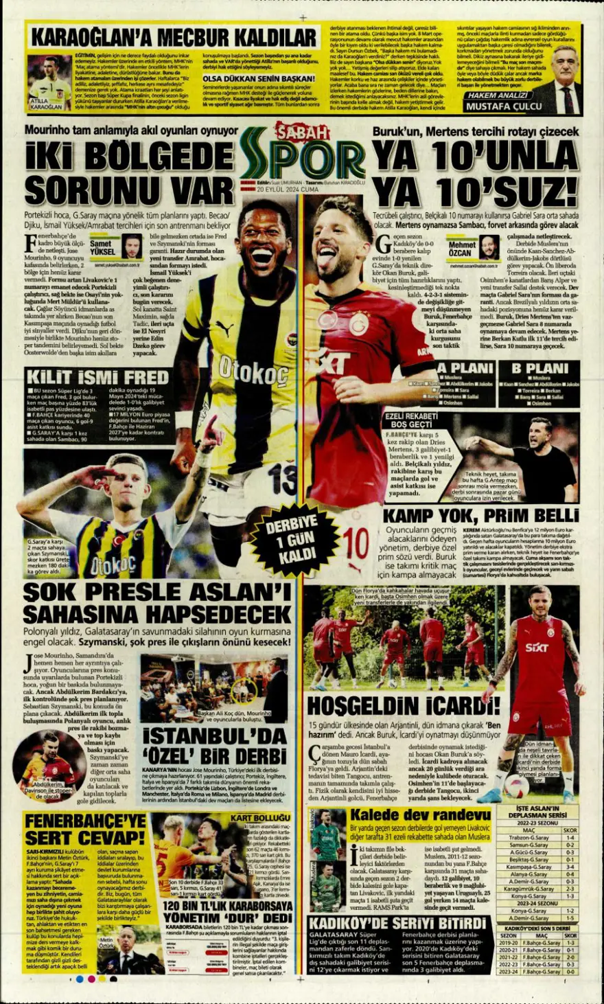 "520 milyon euroluk derbi" (20 Eylül 2024 spor manşetleri) 9