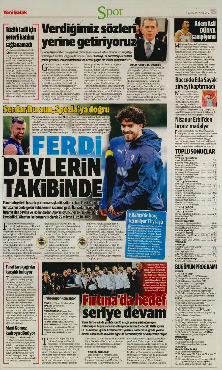 Günün spor manşetleri (6 Kasım 2022) 19