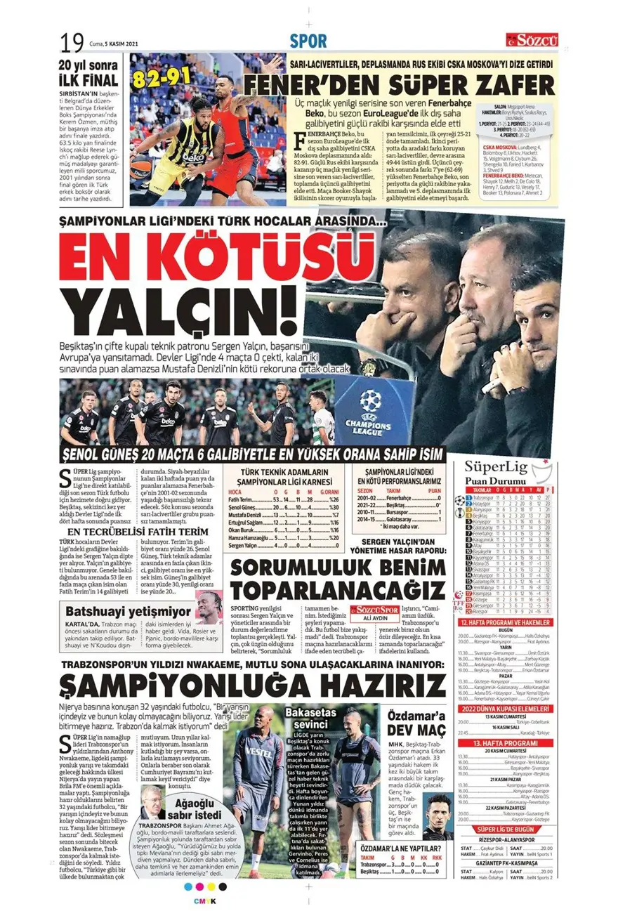 Günün spor manşetleri (5 Kasım 2021) 9