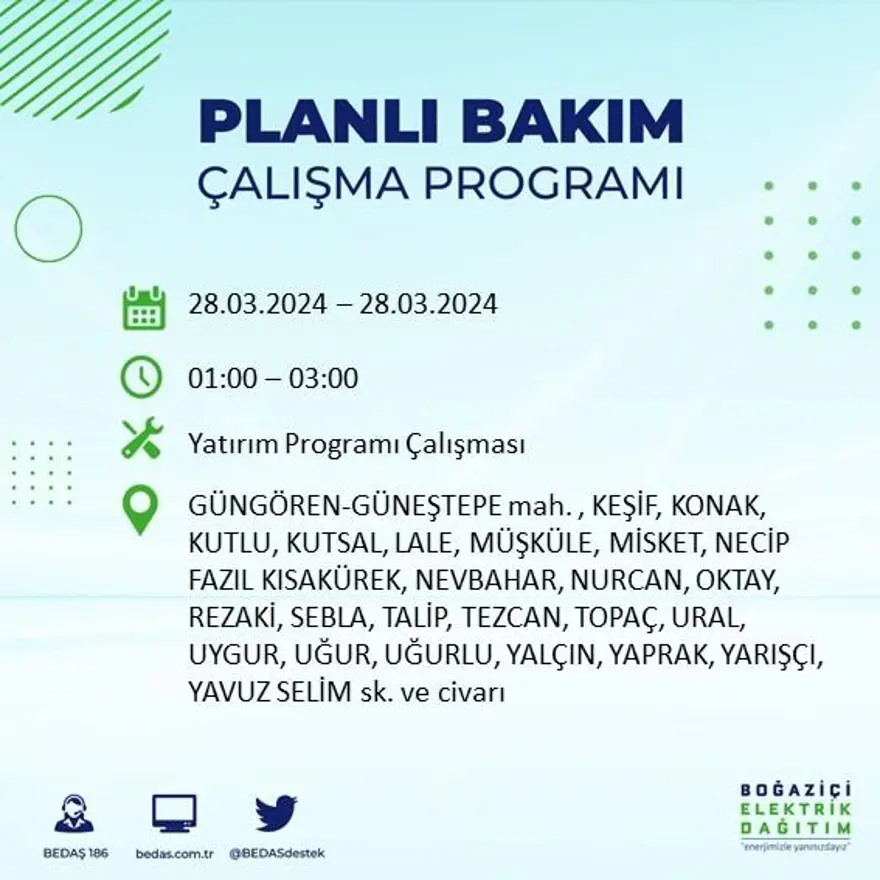 İstanbul'un 19 ilçesinde elektrik kesintisi: Elektrikler ne zaman gelecek? (28 Mart tarihli BEDAŞ kesinti programı) 38