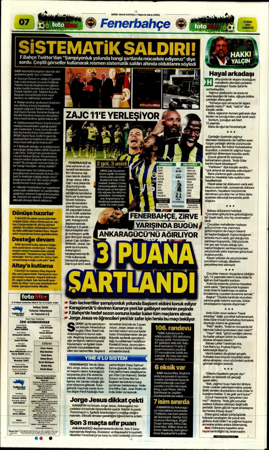 Günün spor manşetleri (15 Nisan 2023) 6