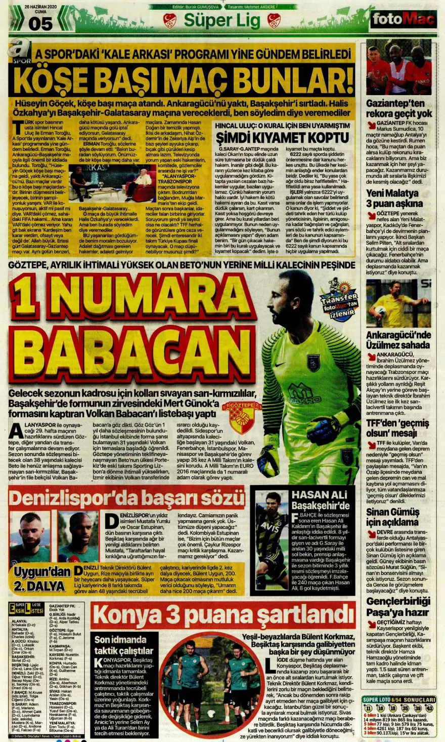 Günün spor manşetleri (26 Haziran 2020) 5