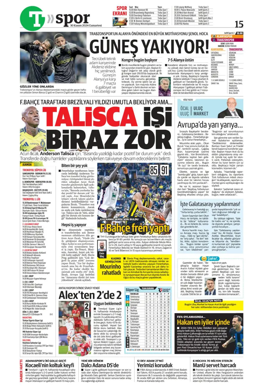 "Yeni başkan, yeni hoca" (30 Kasım 2024 spor manşetleri) 13