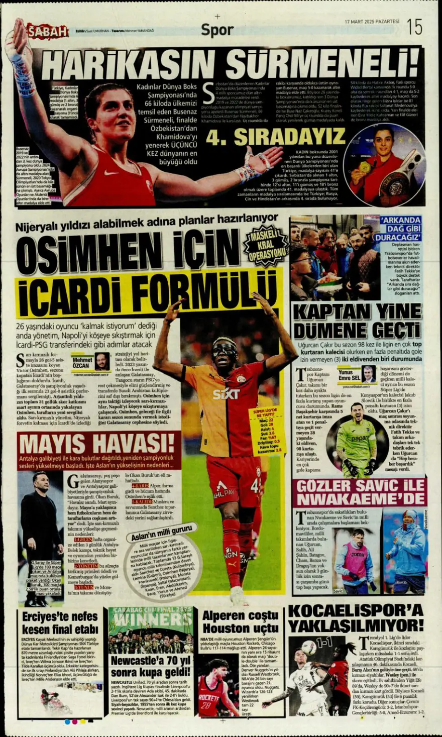 "Üç günde rüyadan kabusa" (17 Mart 2025 spor manşetleri) 7
