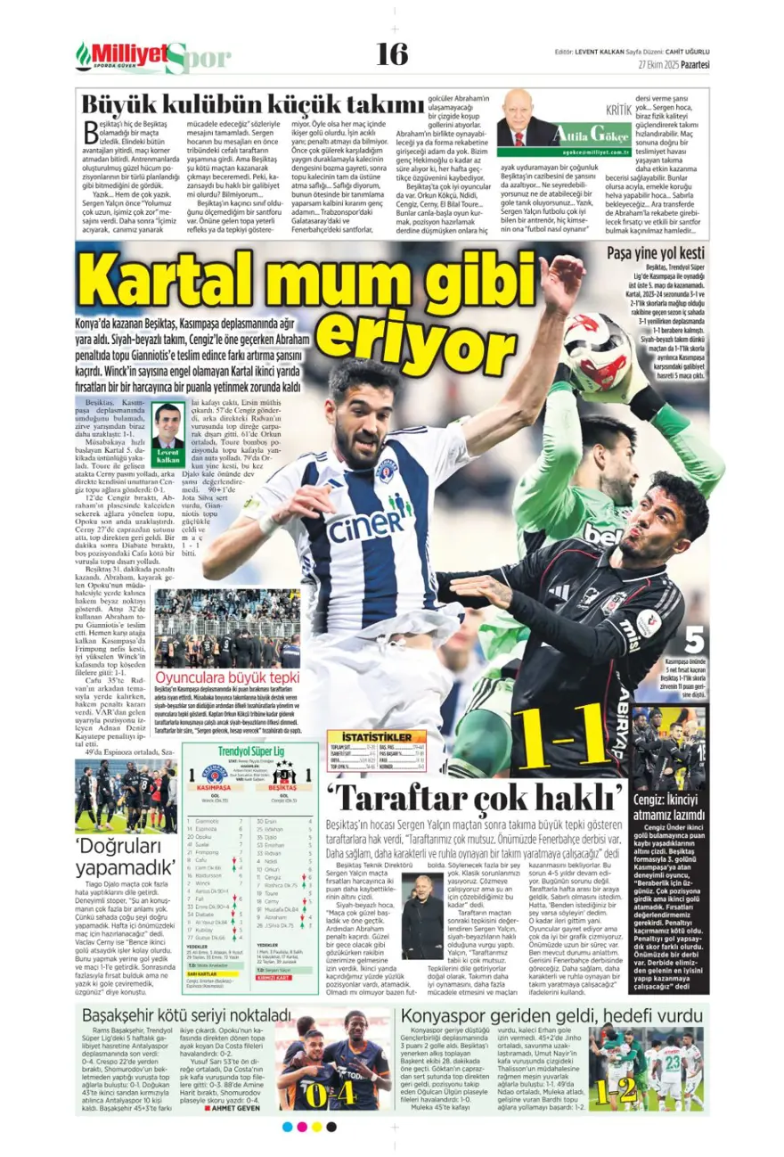 "Kartal'ı bitiren 25 saniye" (27 Ekim 2025 spor manşetleri) 10