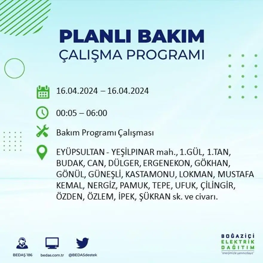 İstanbul'un 16 ilçesinde elektrik kesintisi: Elektrikler ne zaman gelecek? (16 Nisan tarihli BEDAŞ kesinti programı) 14 İstanbul'un 16 ilçesinde elektrik kesintisi: Elektrikler ne zaman gelecek? (16 Nisan tarihli BEDAŞ kesinti programı) 14