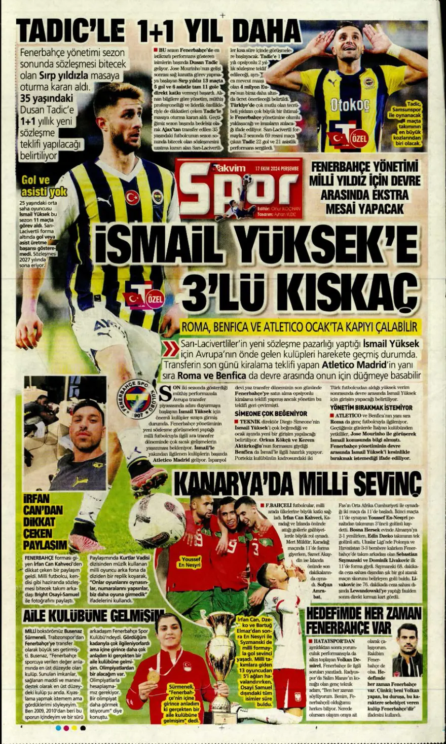 “İtalyan orta saha Fener'e” (17 Ekim 2024 spor manşetleri) 11