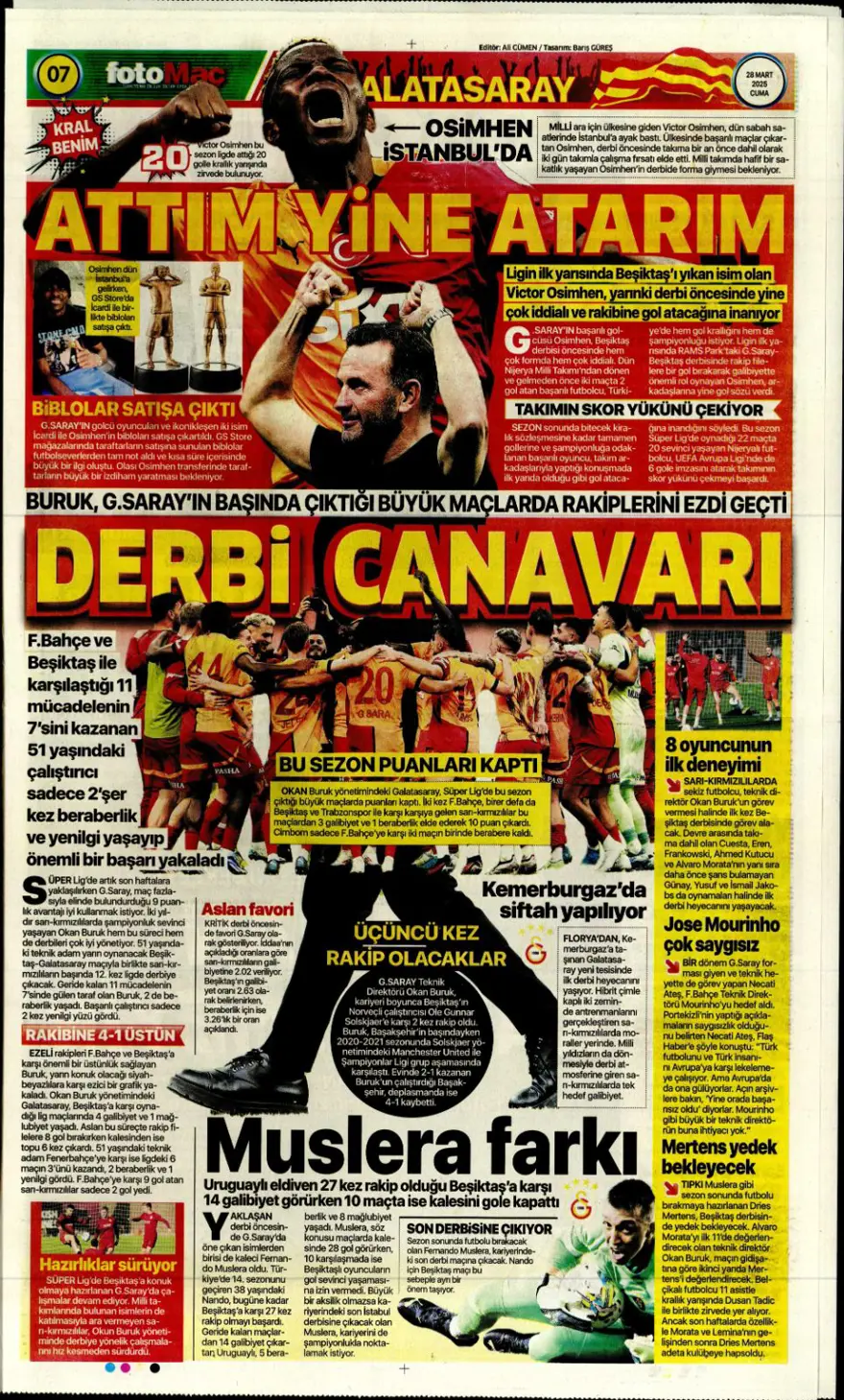 "Mourinho paylaşılamıyor" (28 Mart 2025 spor manşetleri) 6