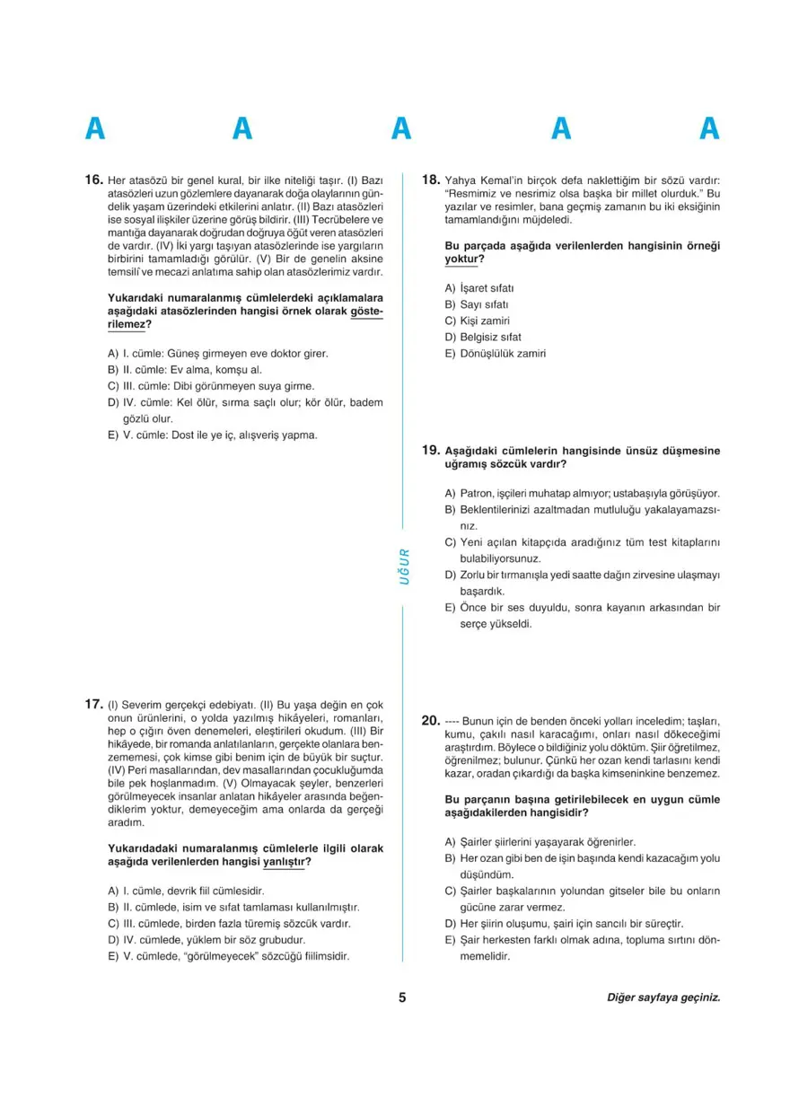 Uğur Okulları YKS - TYT deneme sınavı 4