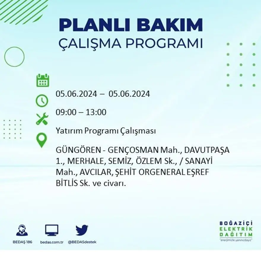 İstanbul'un 19 ilçesinde elektrik kesintisi: Elektrikler ne zaman gelecek? (5 Haziran BEDAŞ kesinti programı) 46 İstanbul'un 19 ilçesinde elektrik kesintisi: Elektrikler ne zaman gelecek? (5 Haziran BEDAŞ kesinti programı) 46