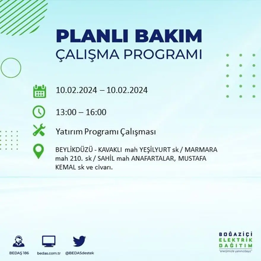 İstanbul'un 17 ilçesinde elektrik kesintisi yaşanacak: Elektrikler ne zaman gelecek? (10 Şubat BEDAŞ kesinti programı) 11 İstanbul'un 17 ilçesinde elektrik kesintisi yaşanacak: Elektrikler ne zaman gelecek? (10 Şubat BEDAŞ kesinti programı) 11