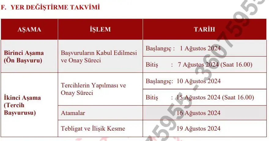 ÖZÜR GRUBU ATAMA TAKVİMİ 1