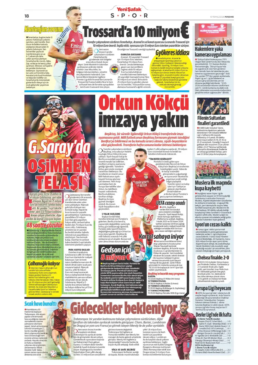 "Fenerbahçe'den Kerem harekatı" (10 Temmuz 2025 spor manşetleri) 26