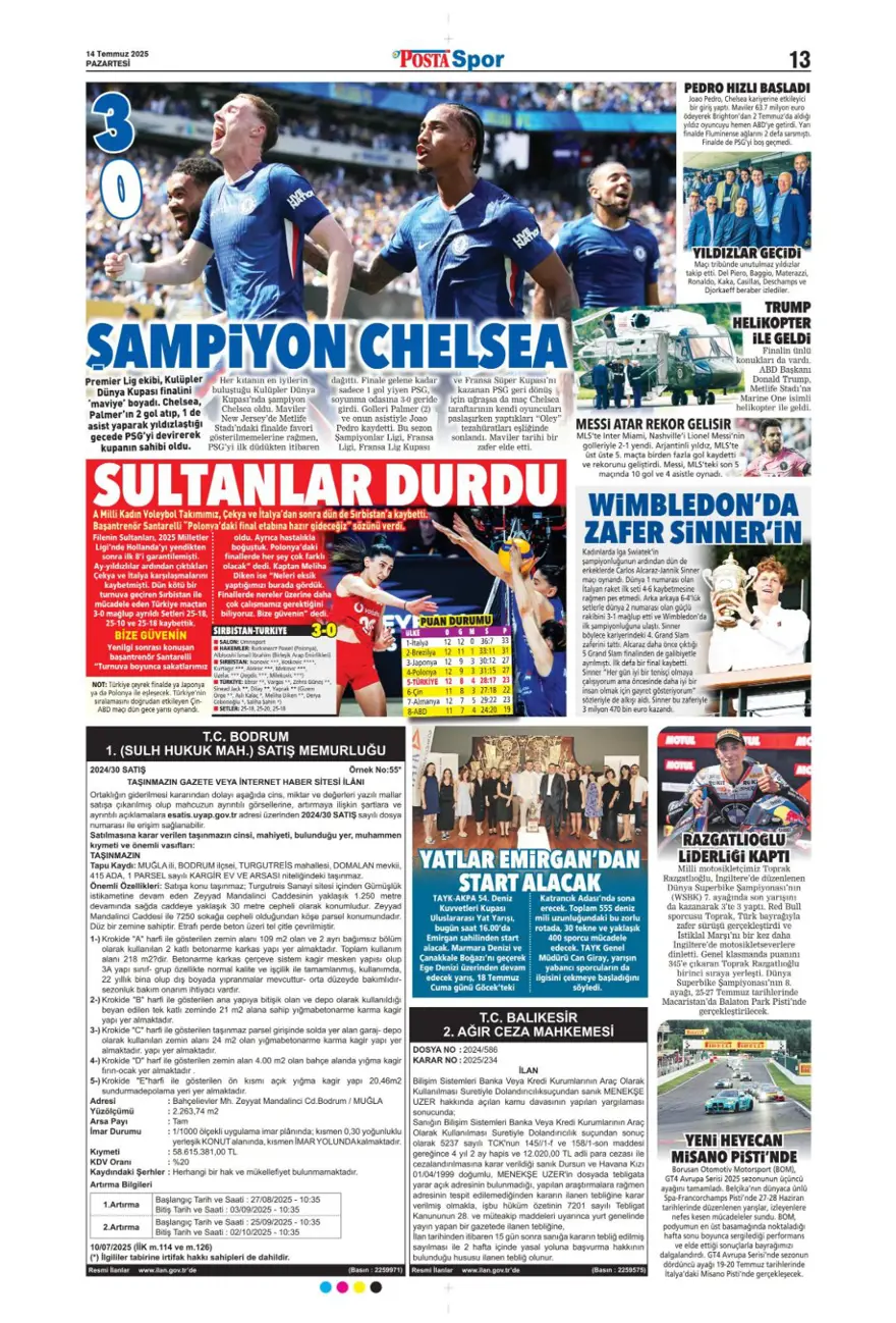 "Pasta Asensio, çilek Bissouma" (14 Temmuz 2025 spor manşetleri) 12