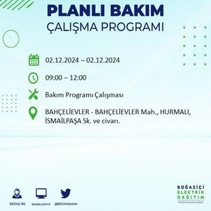 İstanbul'un 20 ilçesinde elektrik kesintisi: Elektrikler ne zaman gelecek? BEDAŞ 2 Aralık kesinti programını paylaştı 5 İstanbul'un 20 ilçesinde elektrik kesintisi: Elektrikler ne zaman gelecek? BEDAŞ 2 Aralık kesinti programını paylaştı 5