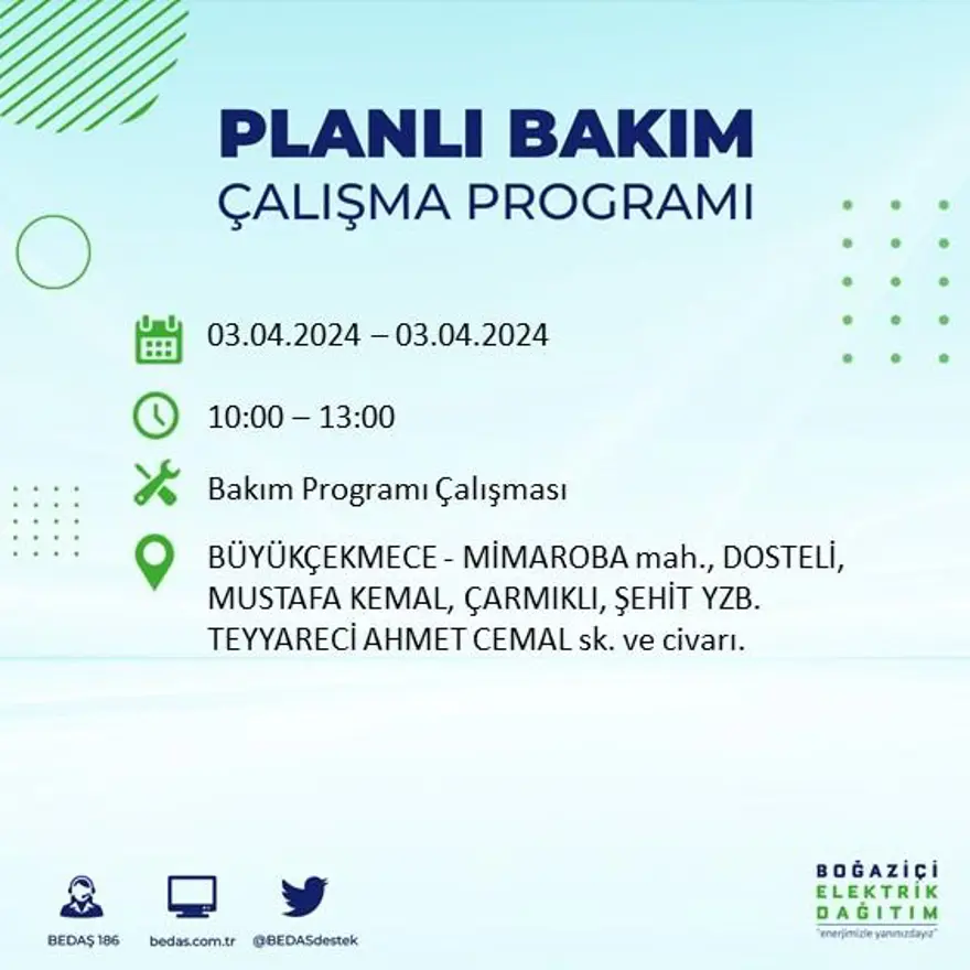 İstanbul'un 19 ilçesinde elektrik kesintisi: Elektrikler ne zaman gelecek? (3 Nisan tarihli BEDAŞ kesinti programı) 36