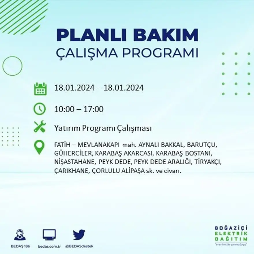 İstanbul'un 17 ilçesinde elektrik kesintisi yaşanacak: Elektrikler ne zaman gelecek? (18 Ocak BEDAŞ kesinti programı) 25
