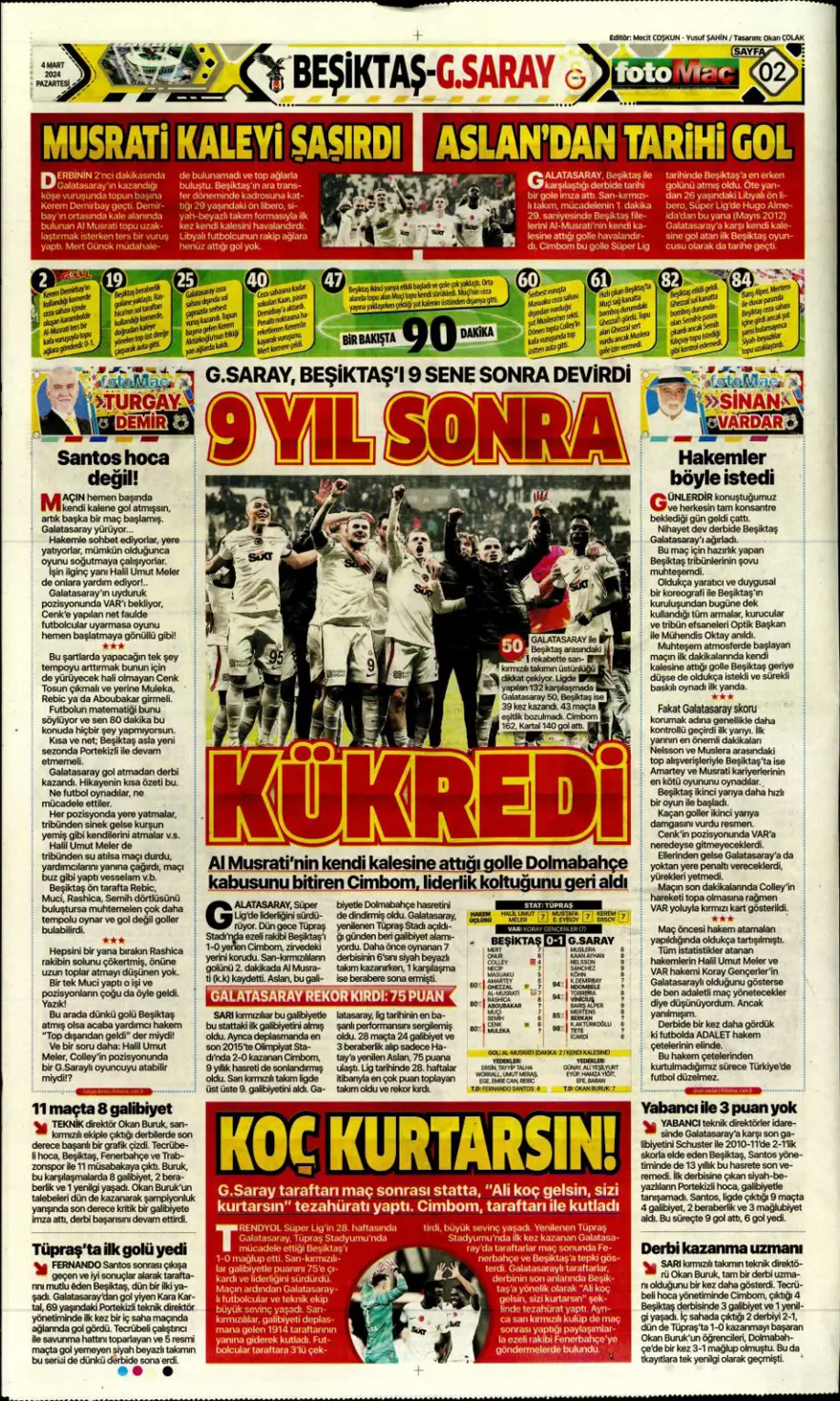 "Aslan tarihi değiştirdi" (4 Mart 2024 spor manşetleri) 5