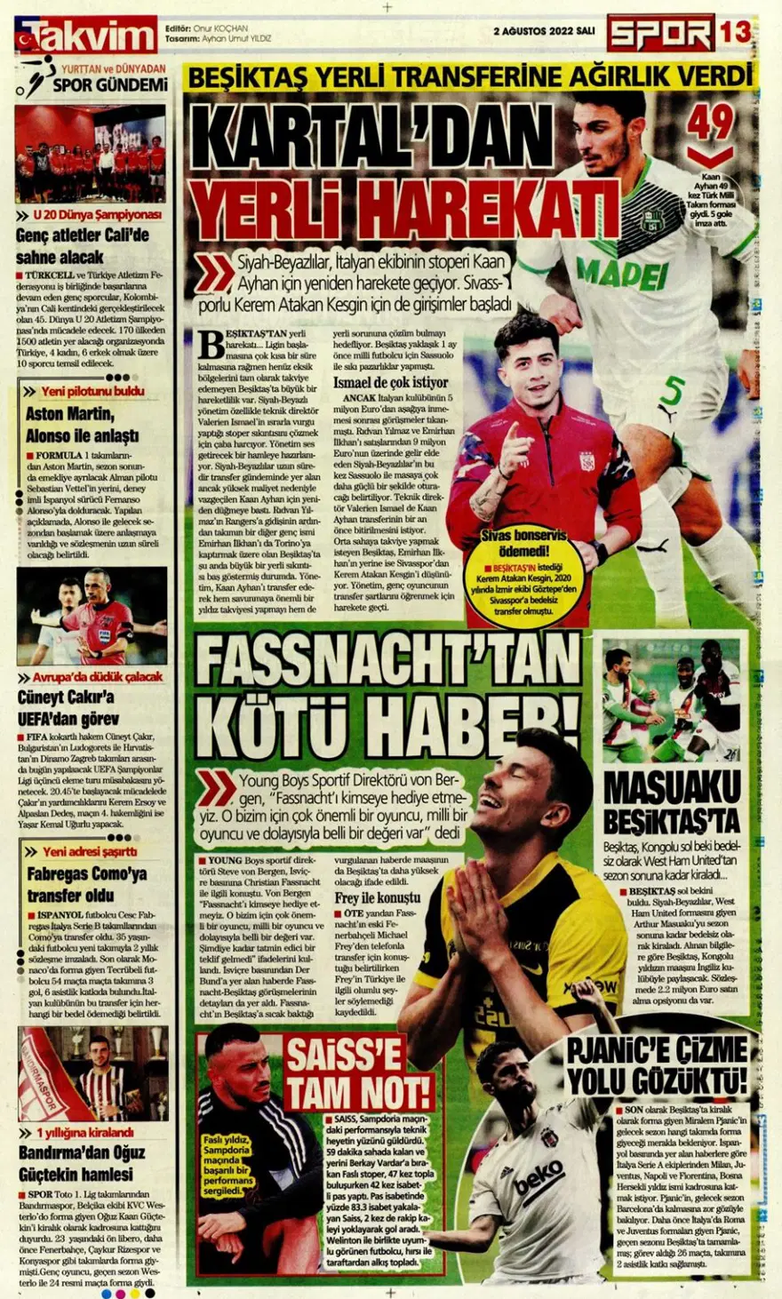 Günün spor manşetleri (2 Ağustos 2022) 9