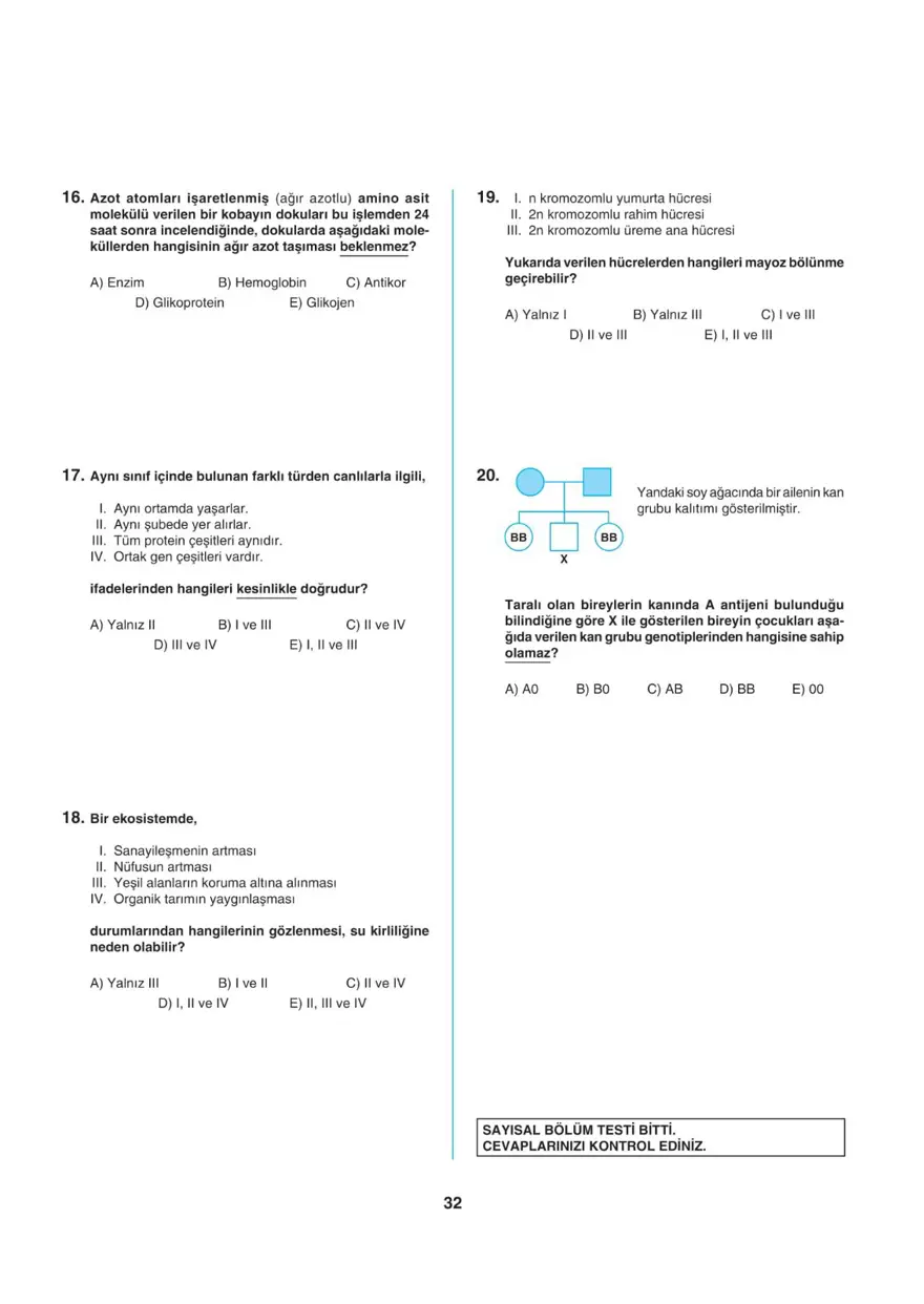 Uğur Okulları TYT -2 deneme sınavı 31
