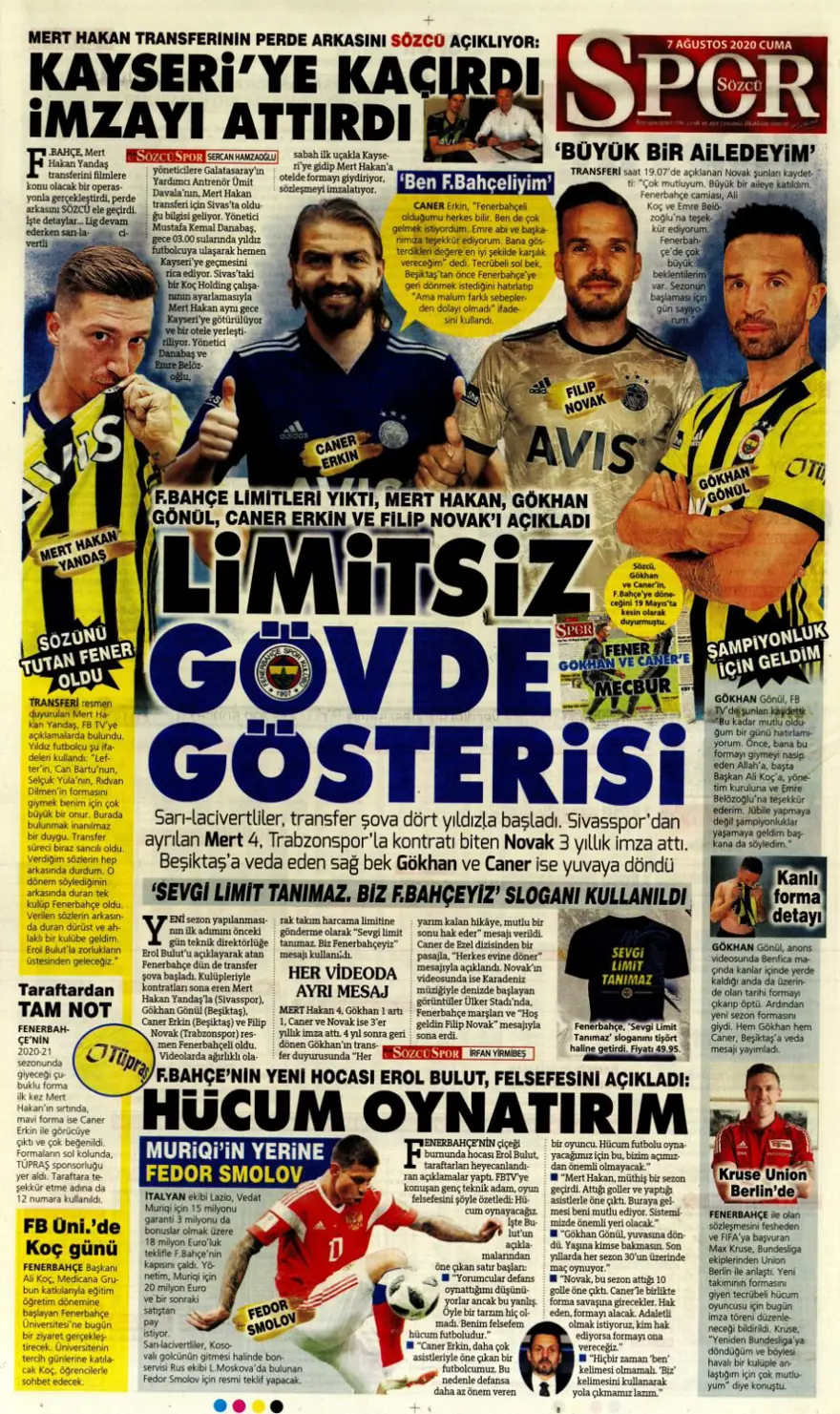 Günün spor manşetleri (07 Ağustos 2020) 