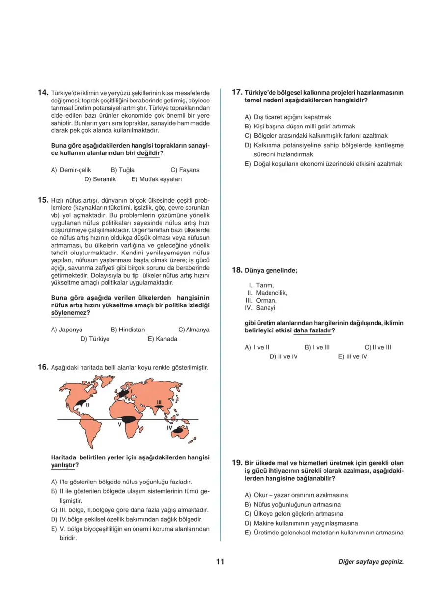 Uğur Okulları AYT -1 deneme sınavı 10