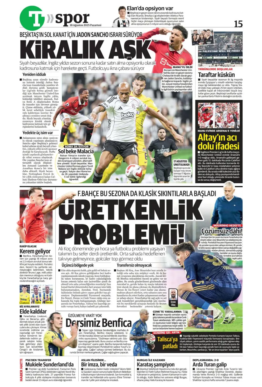 "Coşkudan kaosa" (18 Ağustos spor manşetleri) 20 "Coşkudan kaosa" (18 Ağustos spor manşetleri) 20