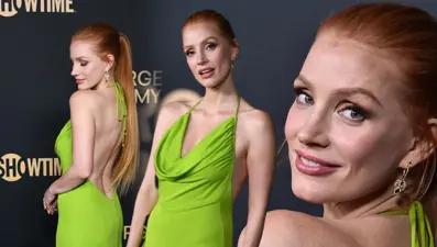 Oscar ödüllü oyuncu Jessica Chastain'den neon şıklığı