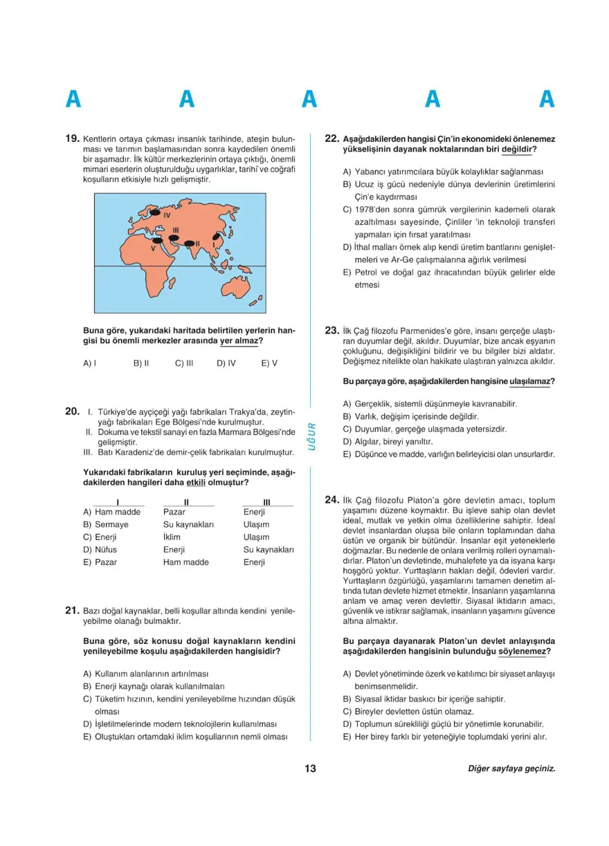 Uğur Okulları YKS - AYT deneme sınavı 12 Uğur Okulları YKS - AYT deneme sınavı 12