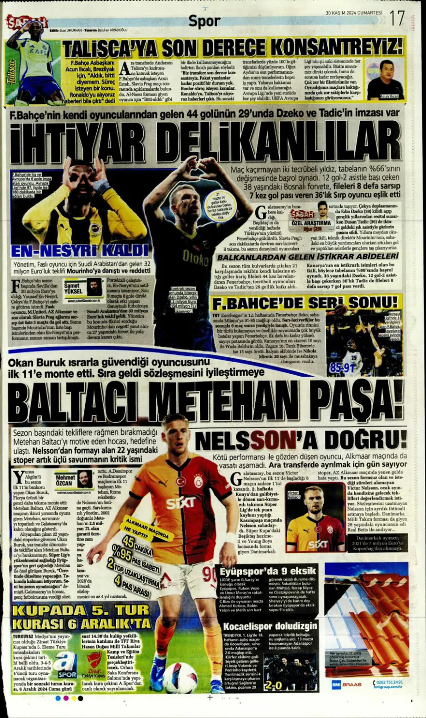 "Yeni başkan, yeni hoca" (30 Kasım 2024 spor manşetleri) 7