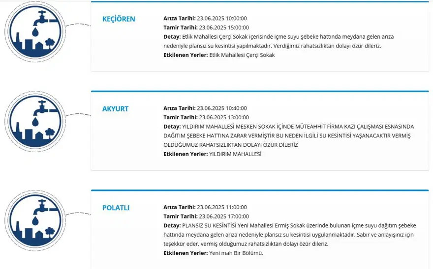 Ankara'da sular ne zaman gelecek? (ASKİ 23 Haziran su kesintisi programı) 2