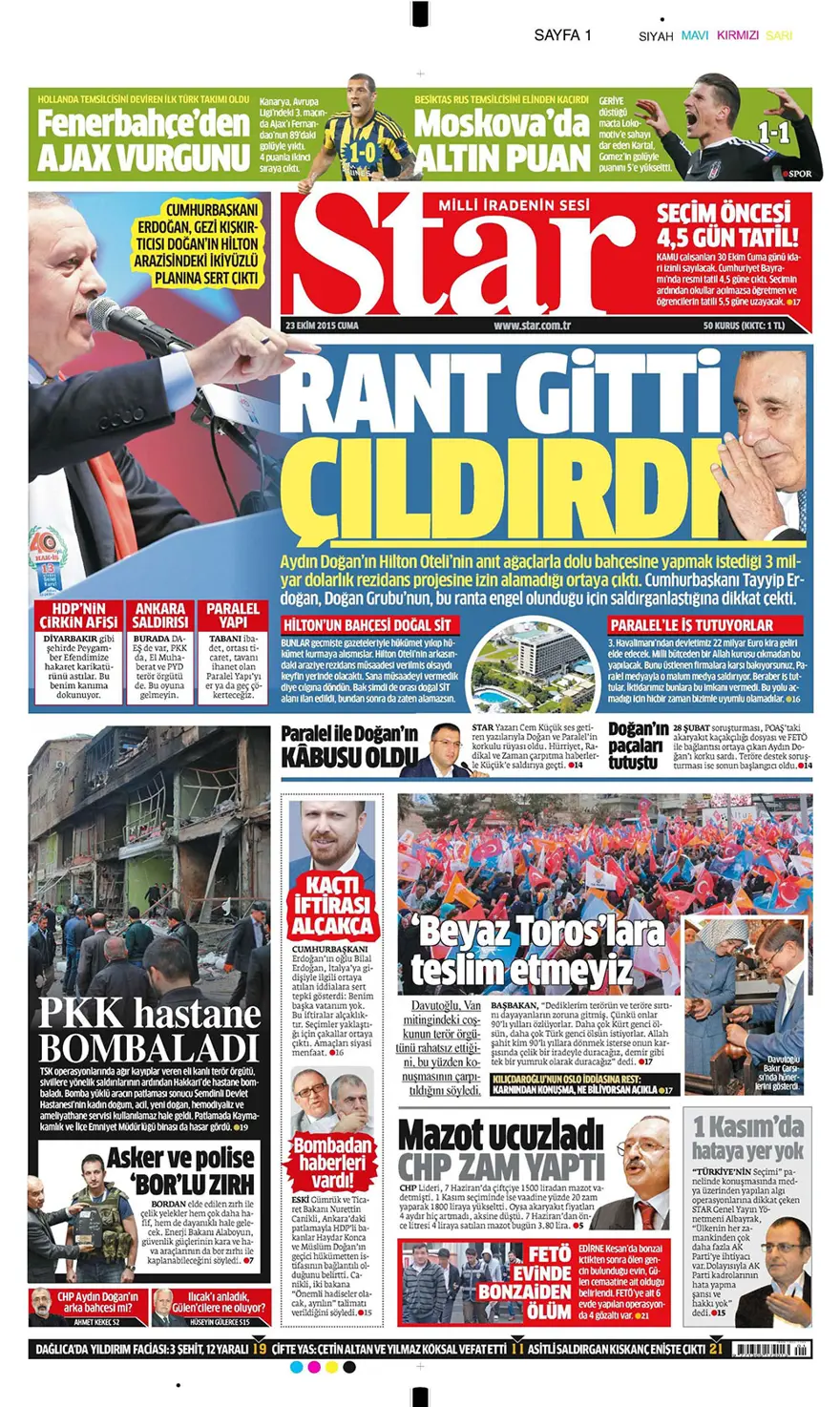 Günün gazete manşetleri - 23 Ekim 2015 5