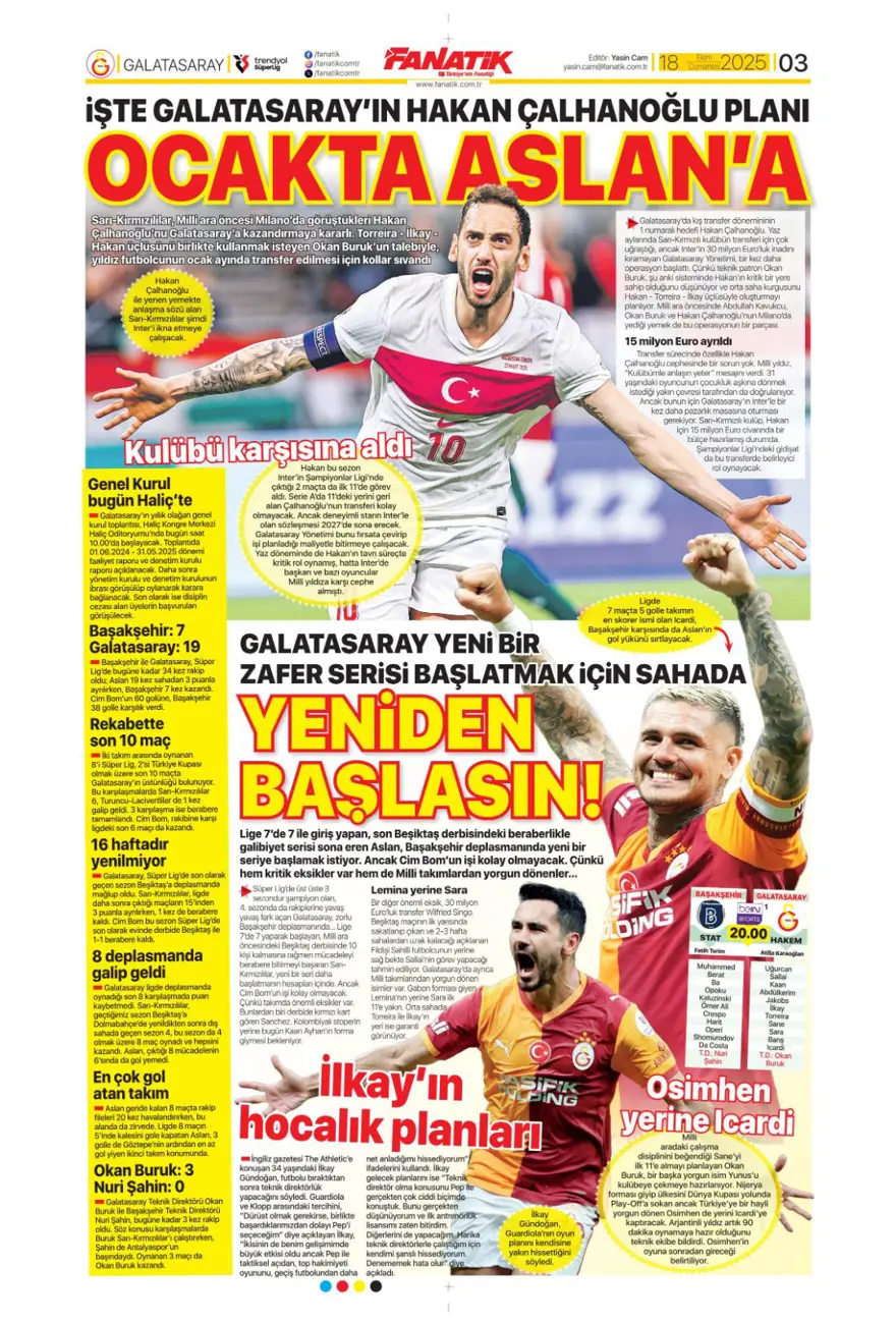 "Yine yeniden Ceballos" (18 Ekim 2025 spor manşetleri) 2