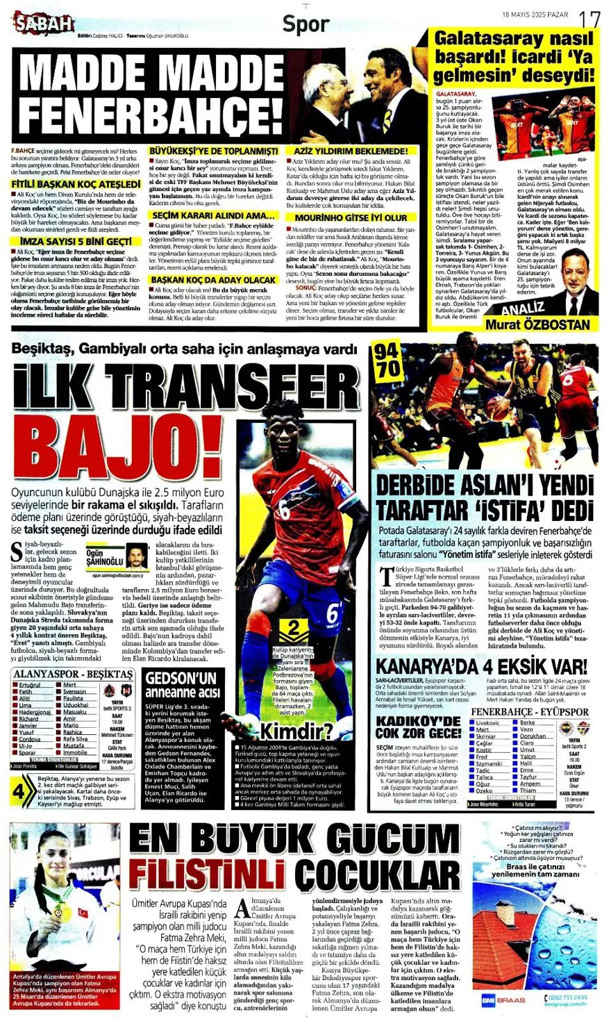 "Devler Ligi hediyesi Silva" (18 Mayıs 2025 spor manşetleri) 19 "Devler Ligi hediyesi Silva" (18 Mayıs 2025 spor manşetleri) 19