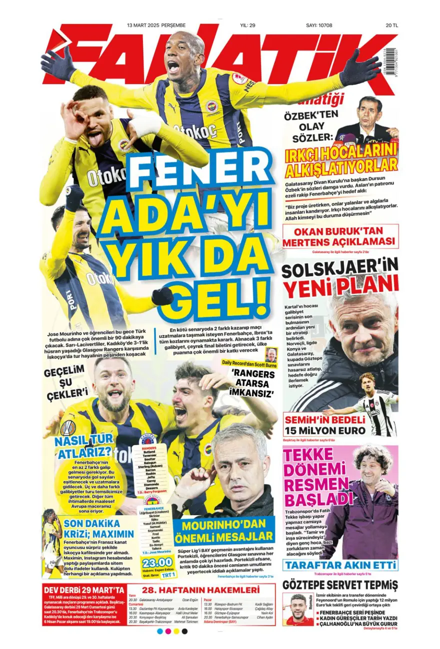 "Haydi Fener turla gel" (13 Mart 2025 spor manşetleri) 5